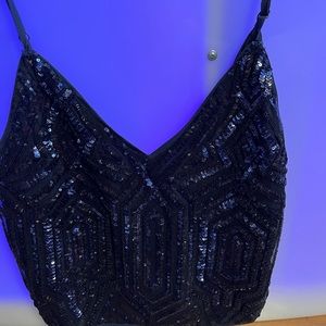 Blue sequined cropped sleeveless top